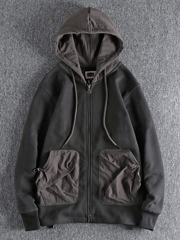 Men's sporty casual hoodie with zipper and hood, SF1270, 100% cotton, breathable and snug fit, full-length sleeves for athletes.